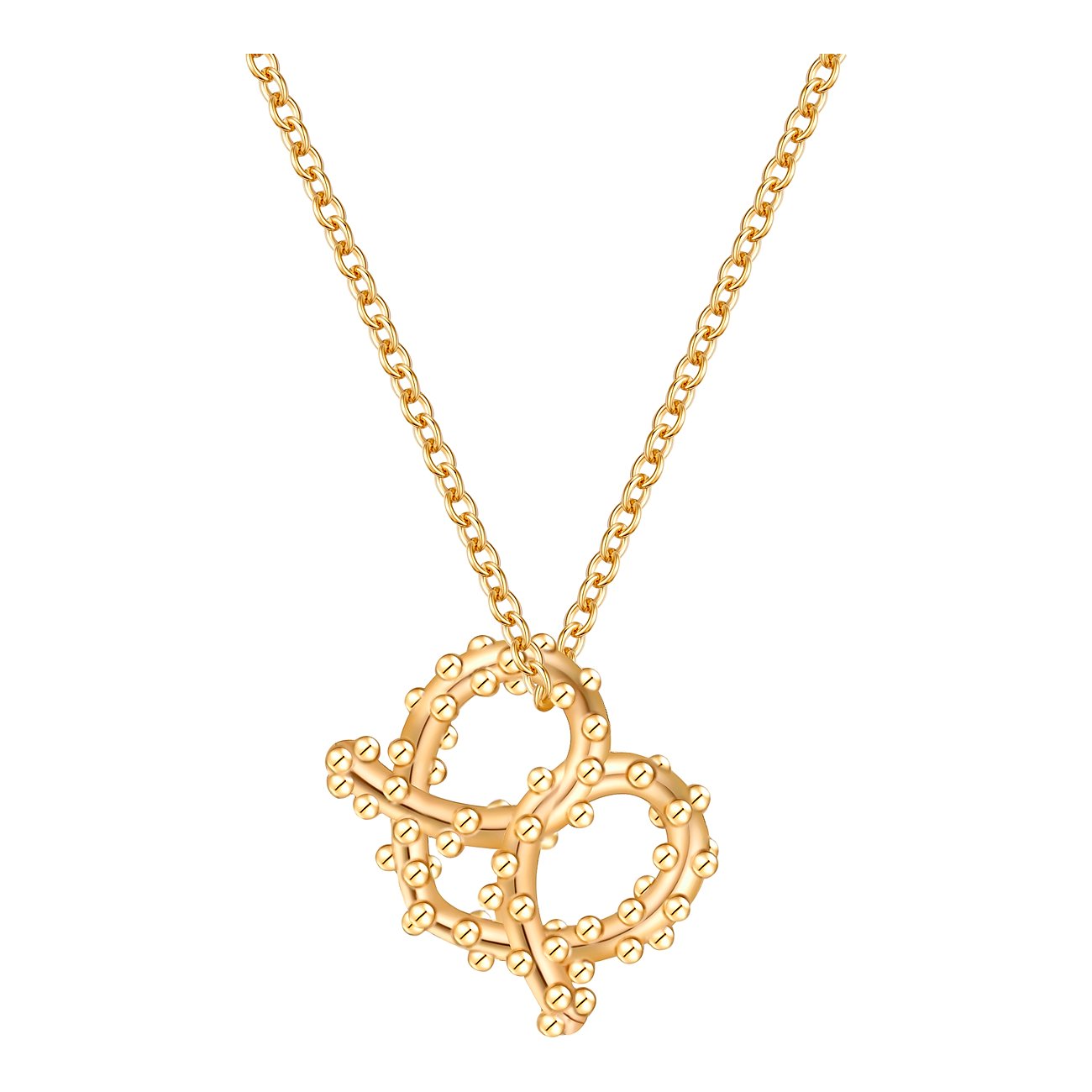 Collana da donna Glanzstücke München in argento 925 dorato, con ciondolo a brezel decorato con piccole perline.