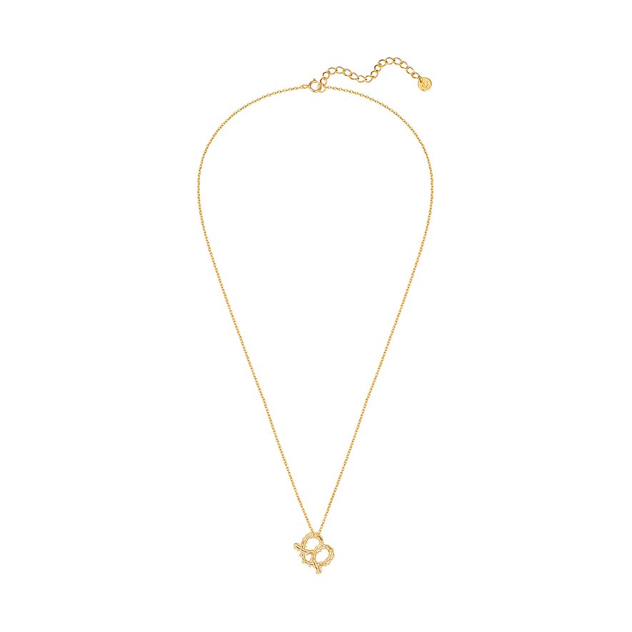 Una collana lunga e delicata di Glanzstücke München in argento placcato oro con pendente a bretzel.