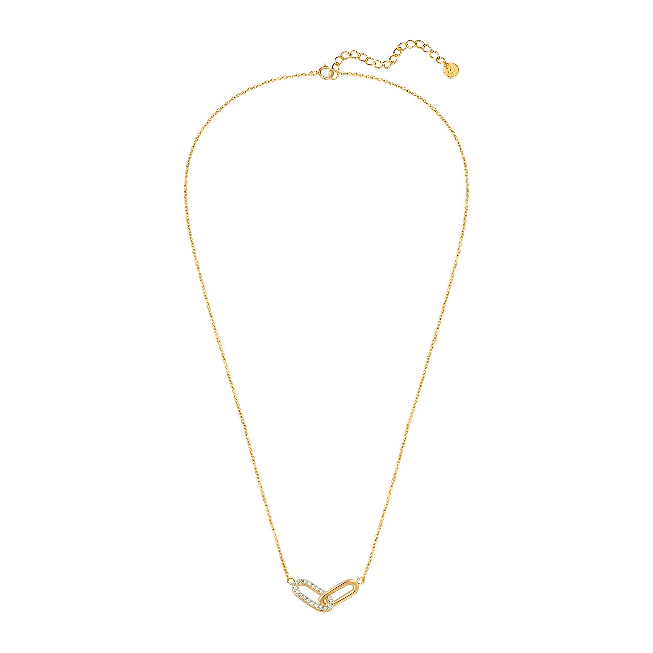 Glanzstücke München Silberkette, goldfarben, zwei ineinandergreifende Glieder, eines mit Zirkonia-Farbsteinen.