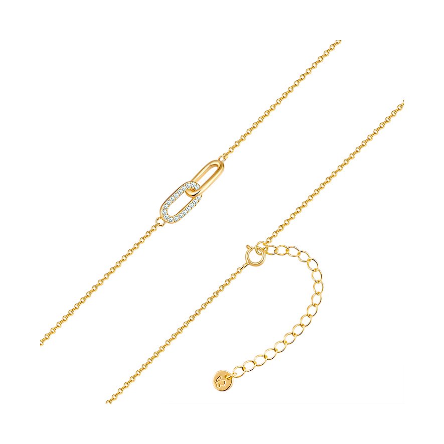 Glanzstücke München Halsschmuck aus vergoldetem Silber 925 mit Zirkonia, Nahaufnahme Detail eines Kettengliedes.