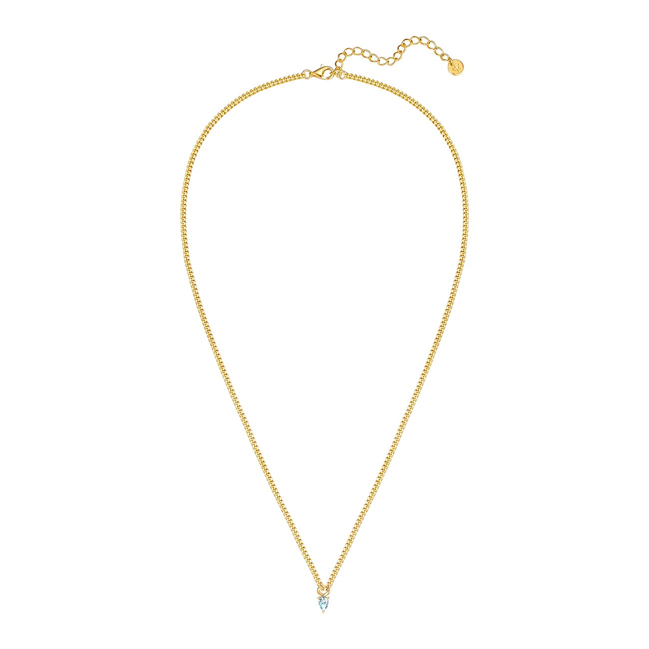 Collana donna Glanzstücke München in argento placcato oro con catena sottile e una gemma azzurra singola.