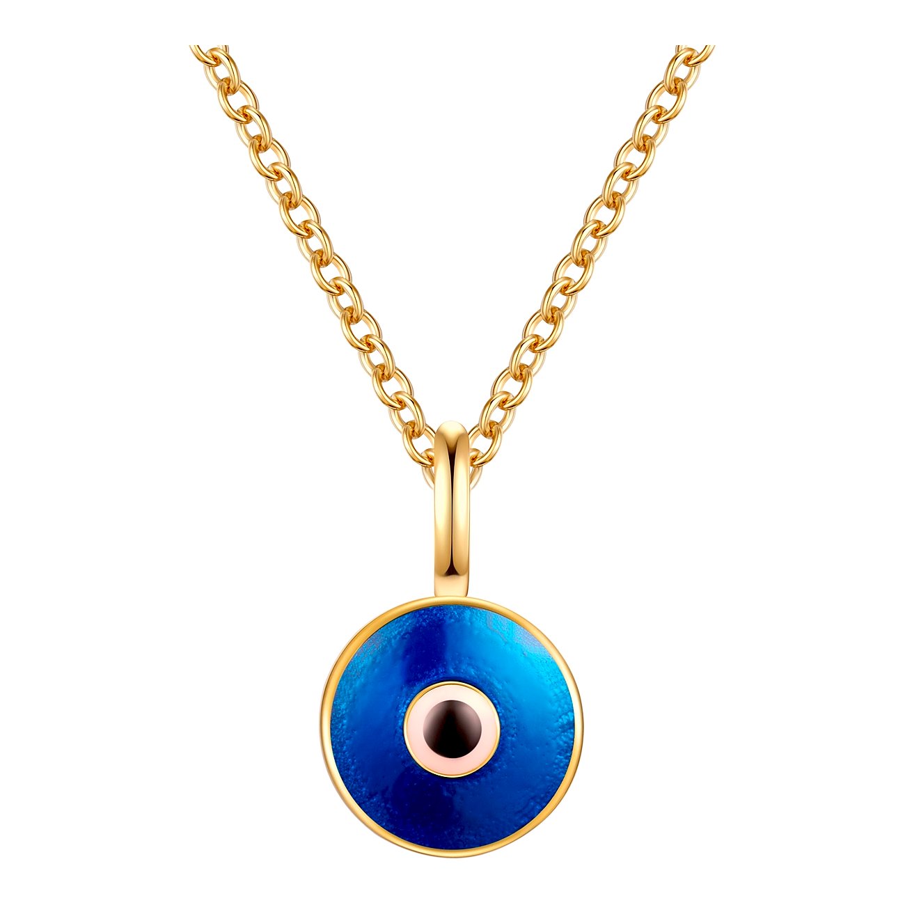 Collier en argent 925 de Munich brillant avec pendentif ovale bleu foncé et cercle noir au centre.