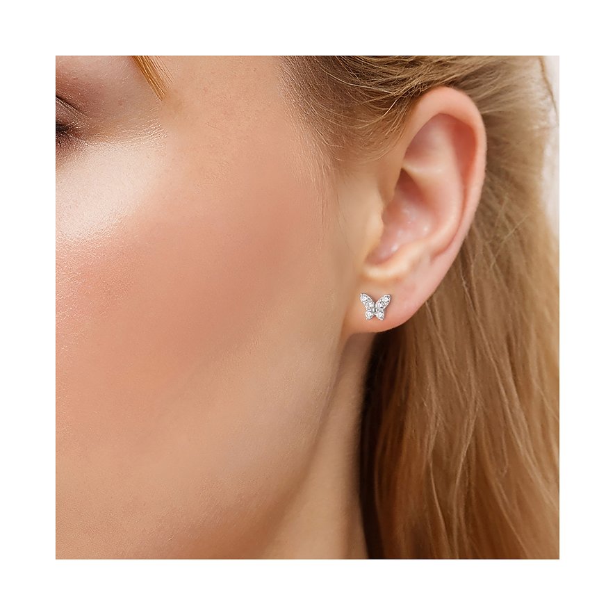 Ein Glanzstücke München Ohrstecker aus Silber in Schmetterlingsform, besetzt mit funkelnden Zirkonia Farbsteinen.