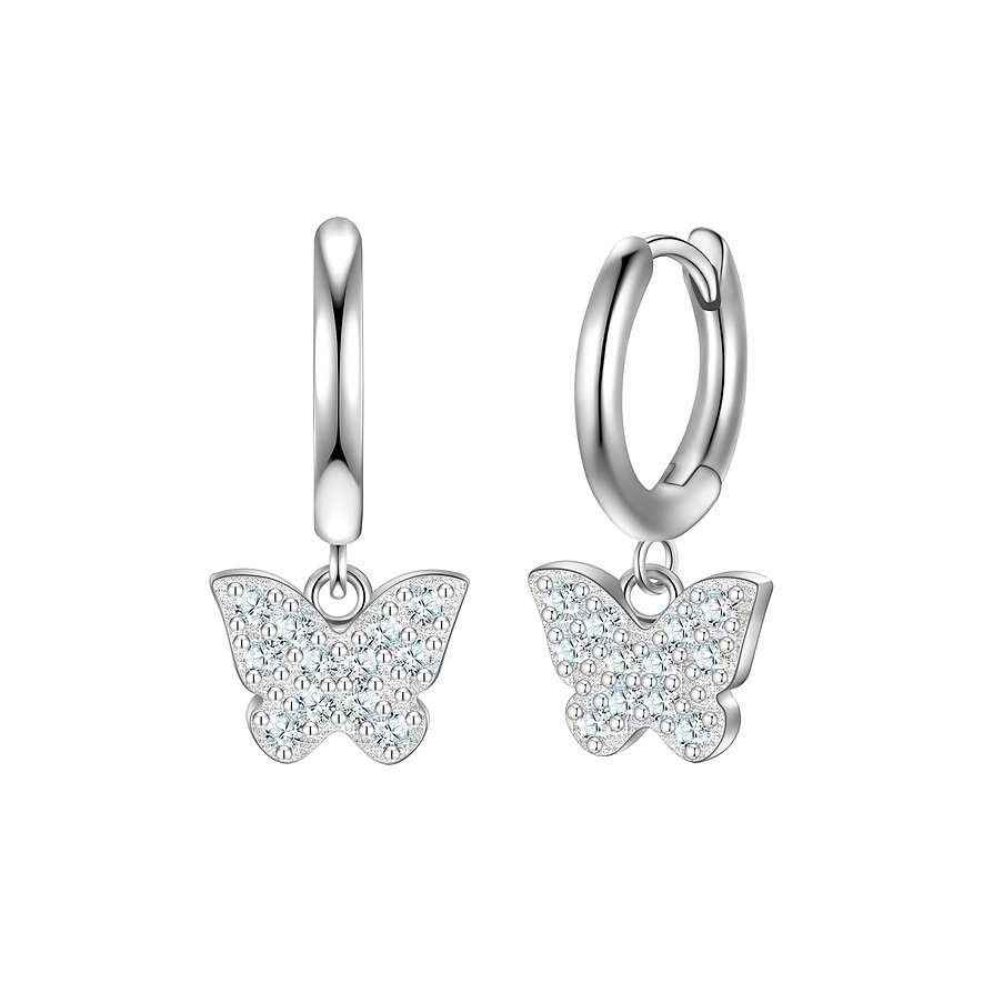 Boucles d'oreilles Glanzstücke München en argent 925, pampilles papillon scintillantes serties de zircones.