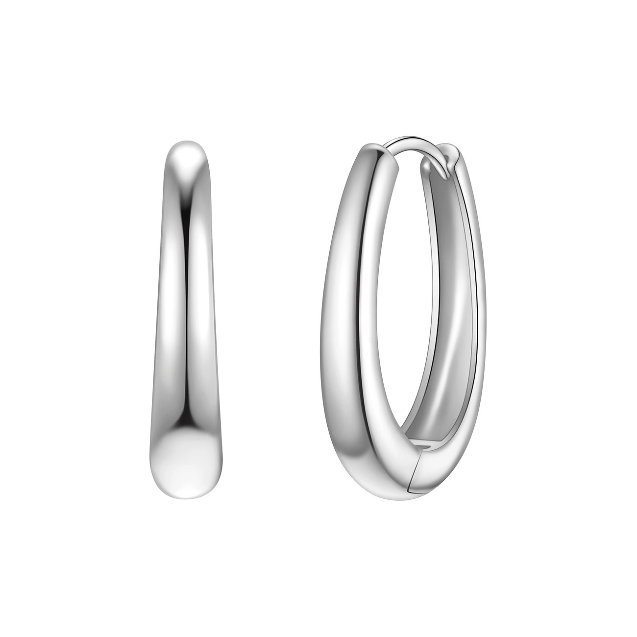 Zwei Glanzstücke München Ohrschmuck aus glänzendem 925er Silber in Form von schmalen, leicht gewölbten Creolen.