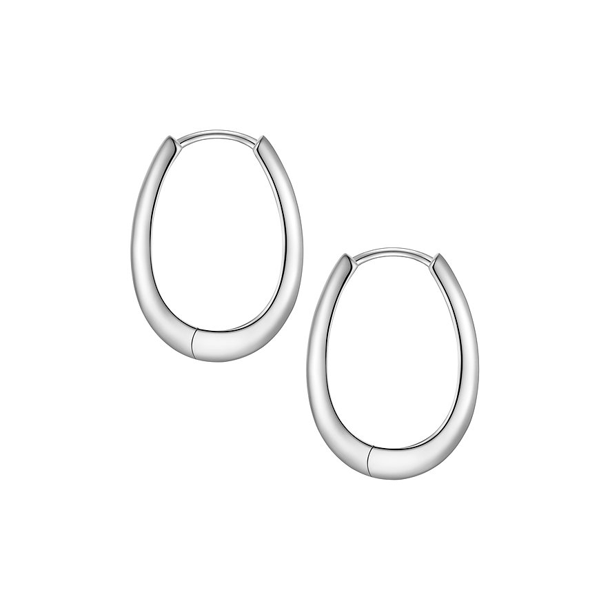 Glanzstücke München 925er Silber Ohrringe in ovaler Creole-Form. Die hellen Ohrringe sind auf einem weißen Hintergrund.