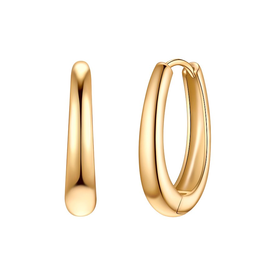 Glanzstücke München 925er Silberohrringe, gelb vergoldet, links ein Ohrring als Stift. Rechts ein offener Creole.