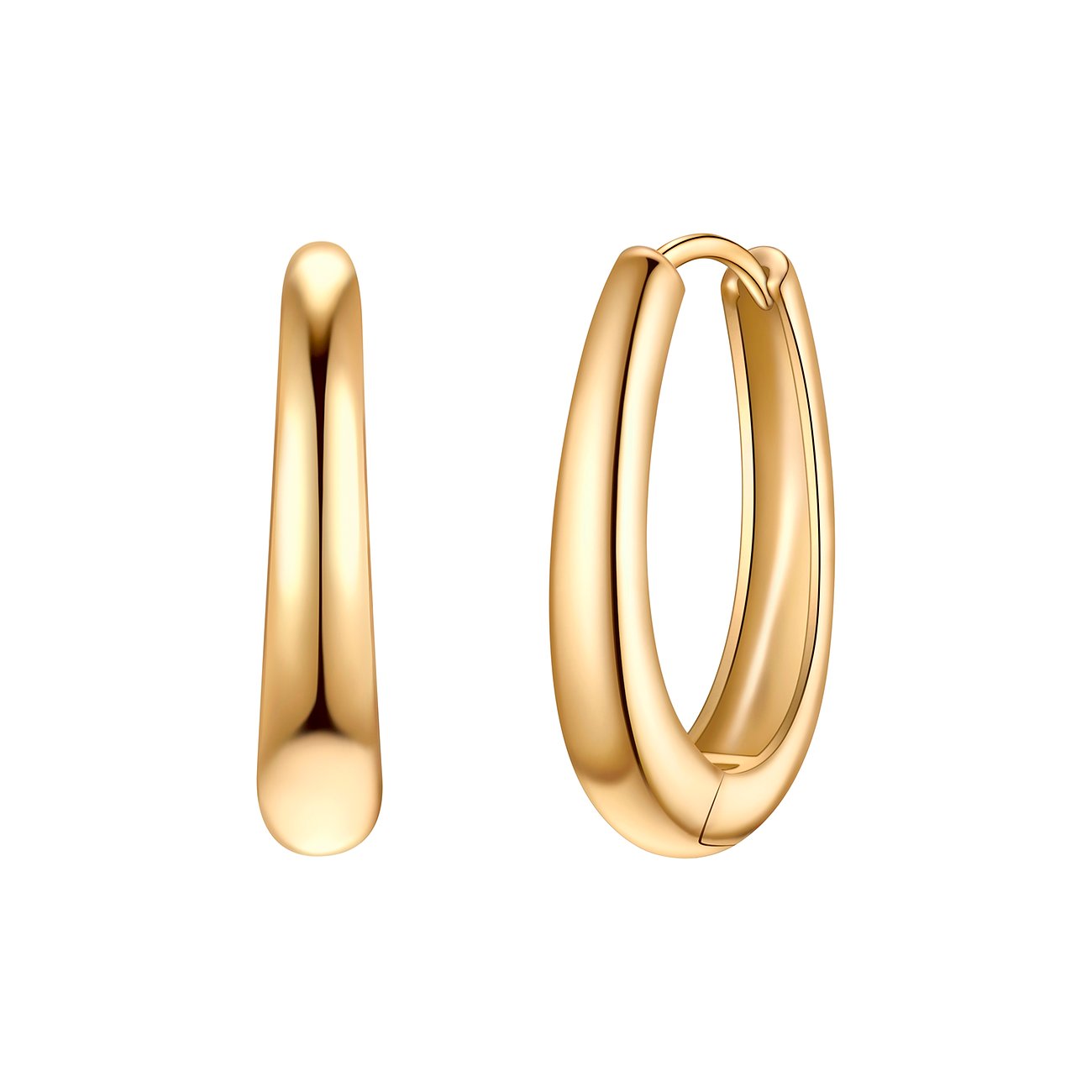 Glanzstücke München 925er Silberohrringe, gelb vergoldet, links ein Ohrring als Stift. Rechts ein offener Creole.