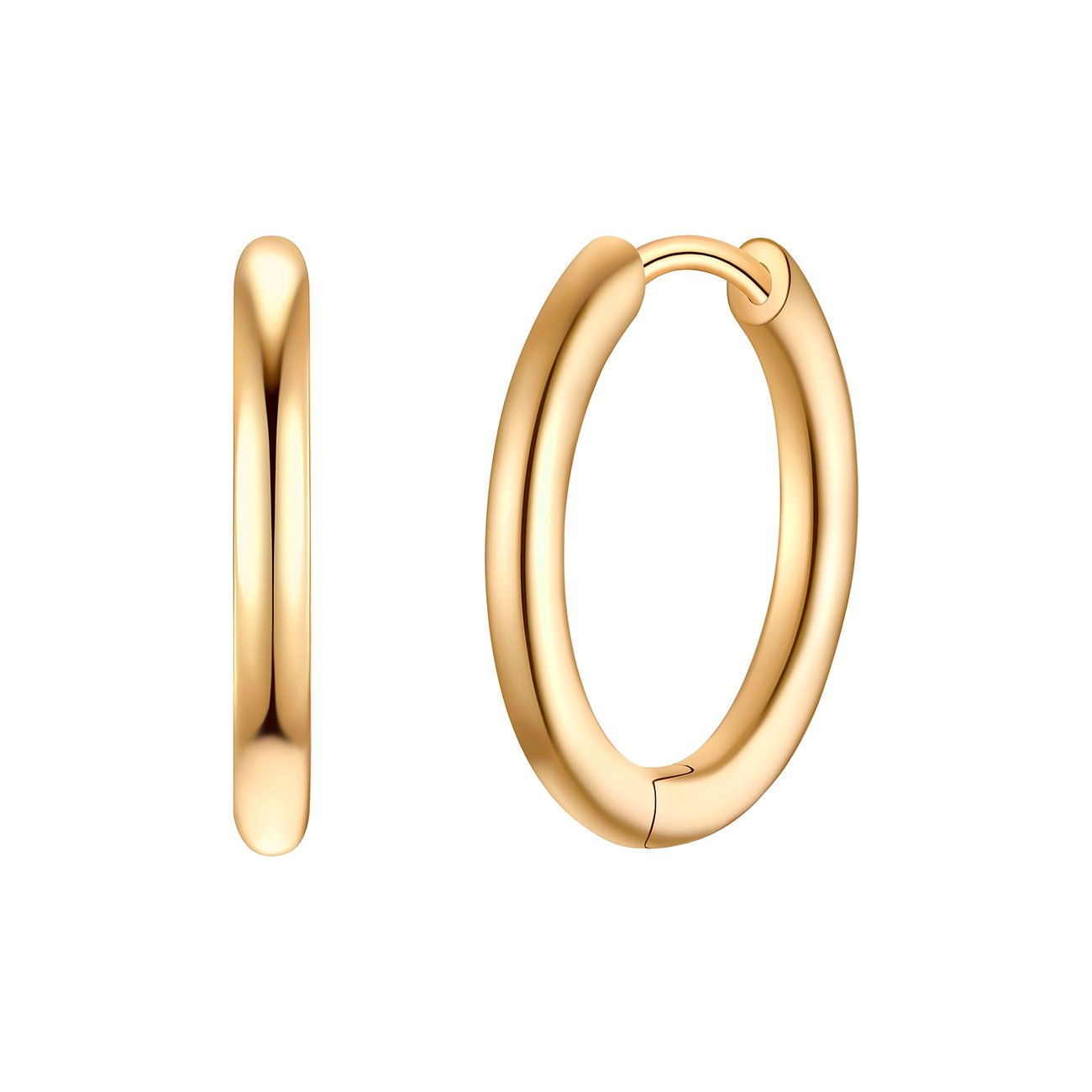 Deux créoles dorées brillantes en argent sterling 925 de Munich sont posées droites côte à côte.