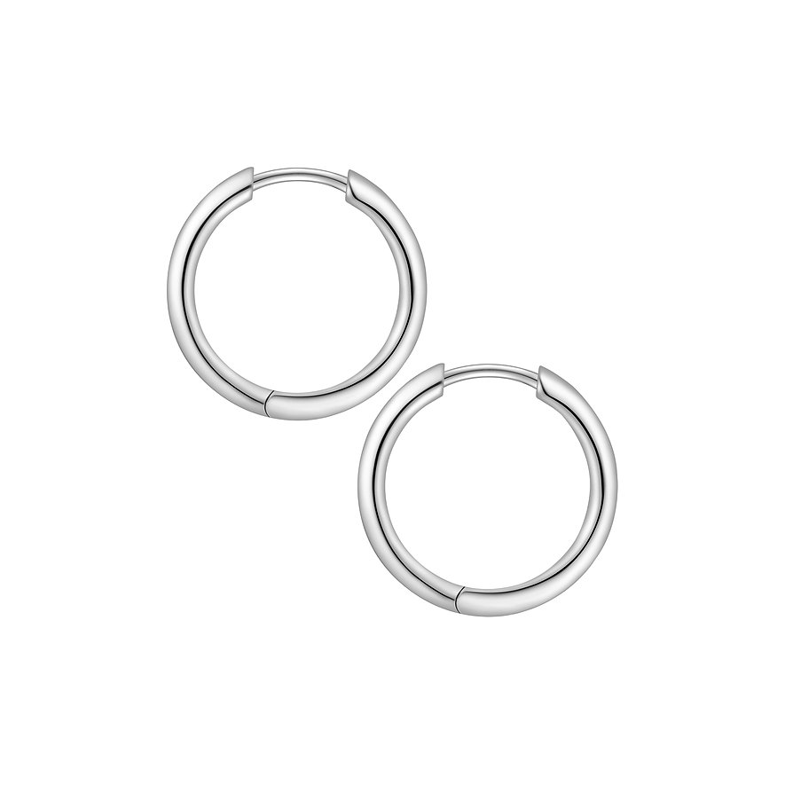 Zwei Glanzstücke München Creolen aus glänzendem 925er Silber sind nebeneinander auf einem weißen Hintergrund positioniert.