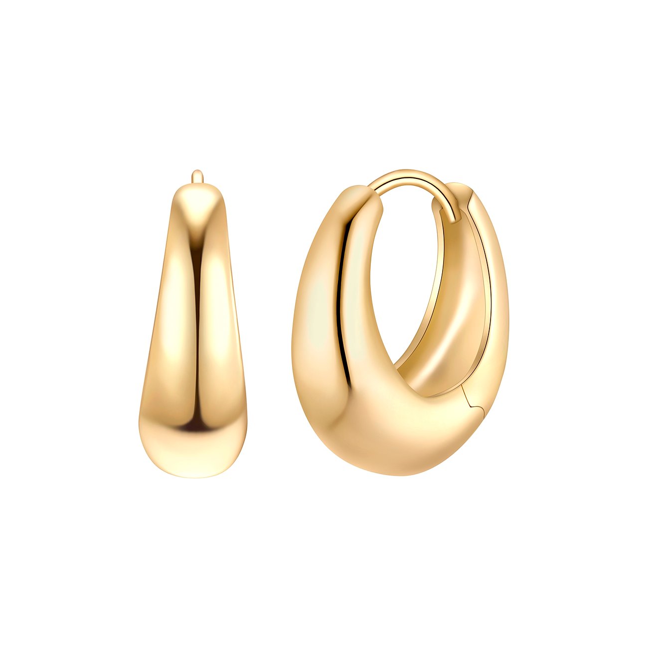 Une paire de créoles Glanzstücke München en argent 925 plaqué or, gros plan sur fond blanc.