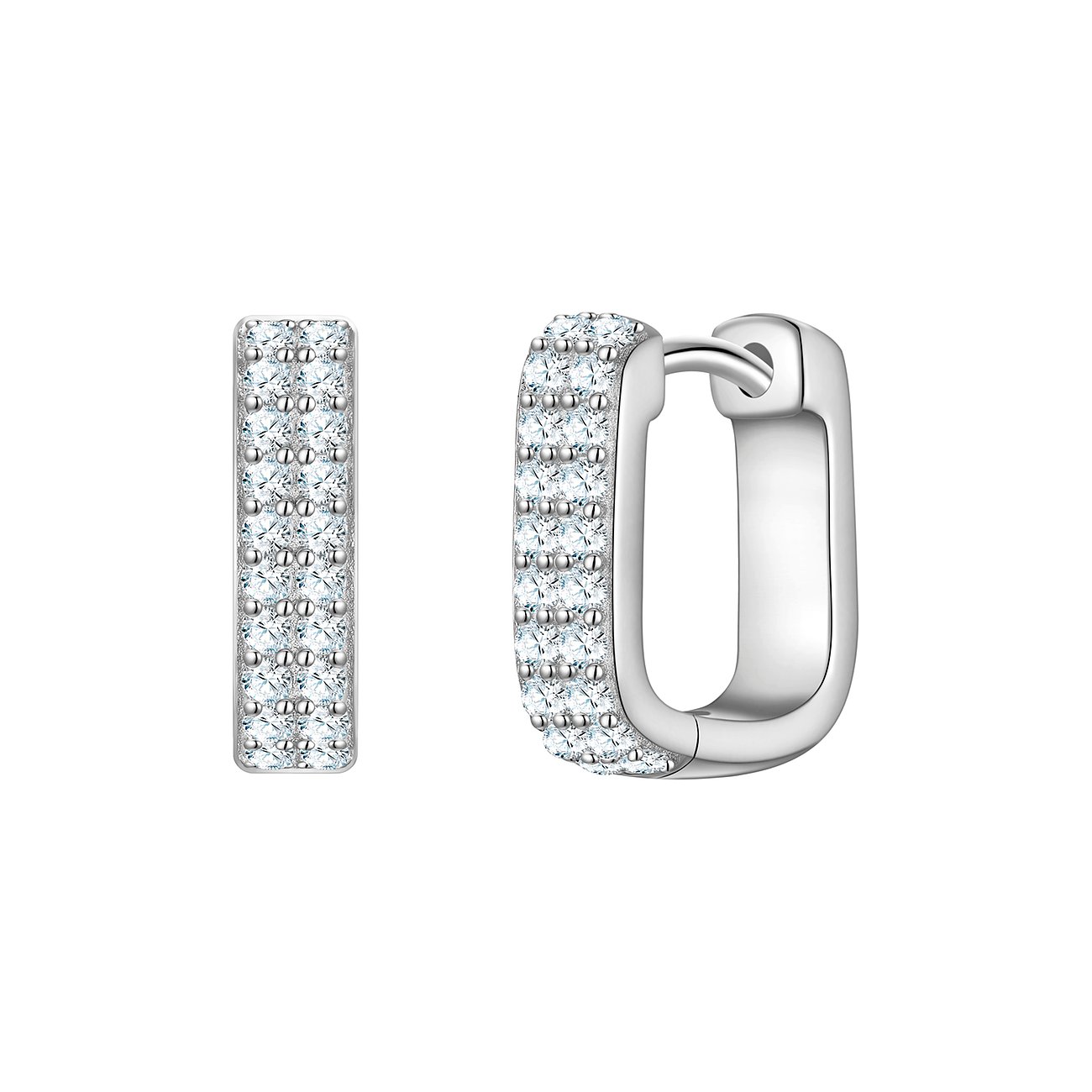 Boucles d'oreilles Glanzstücke München en argent sterling 925 coloris argent, avec deux rangées de zircones scintillantes.
