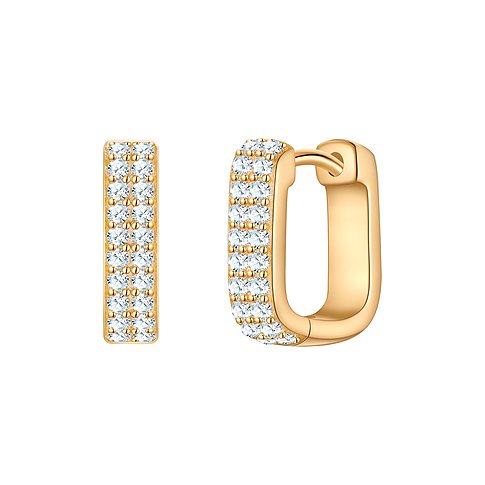 Glanzstücke München 925er Silberohrringe, goldfarben beschichtet, mit zwei Reihen funkelnder Zirkonia-Farbsteine.