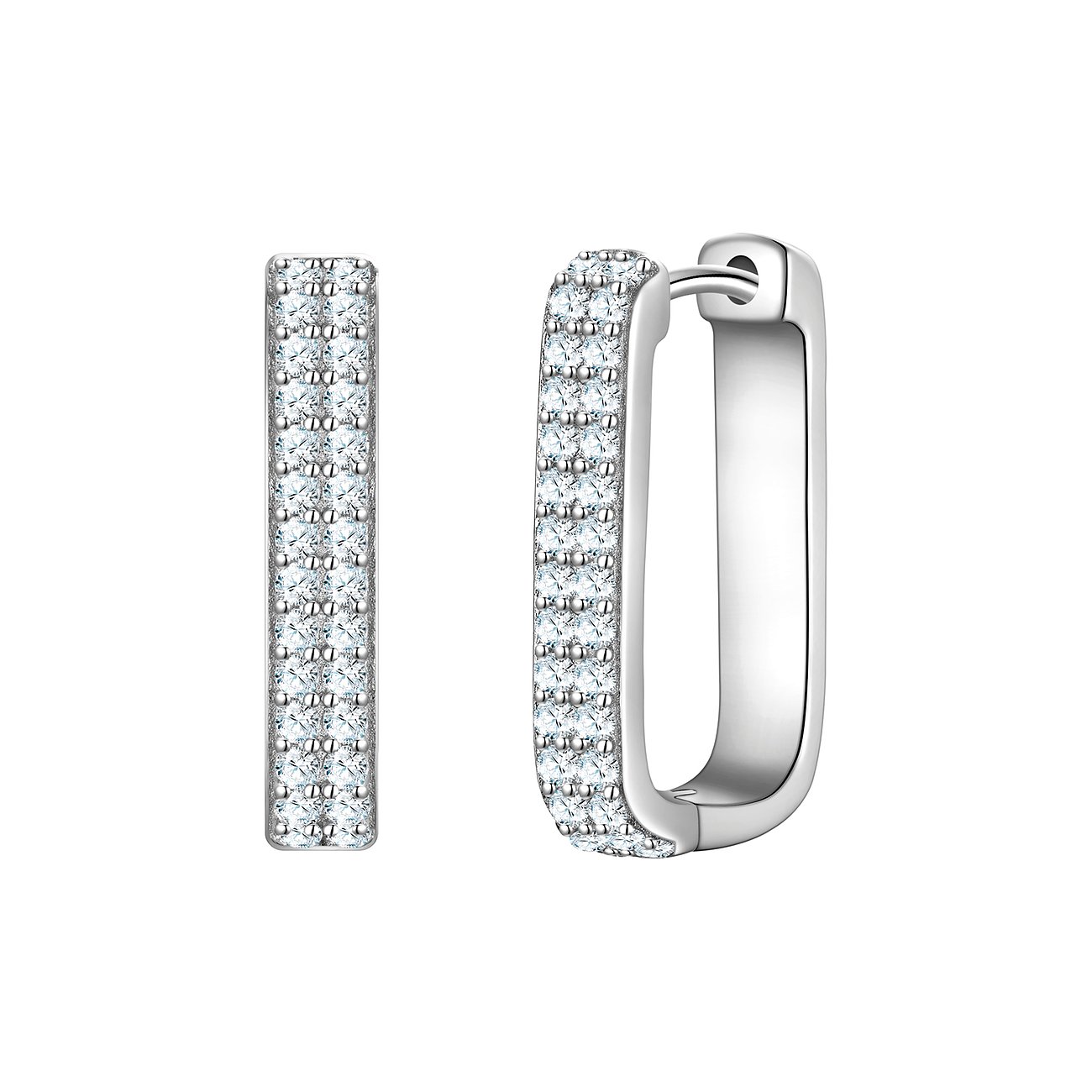 Glanzstücke München 925er Silberohrringe, rechteckig, besetzt mit zwei Reihen funkelnder Zirkonia-Farbsteine.