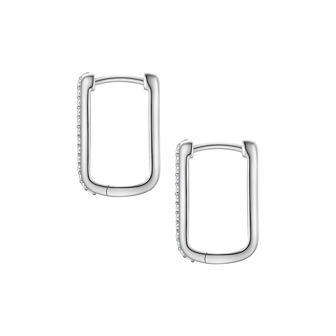 Zwei Glanzstücke München Ohrringe aus 925er Silber mit rechteckigem Design und Zirkonia-Verzierung an der Außenseite.