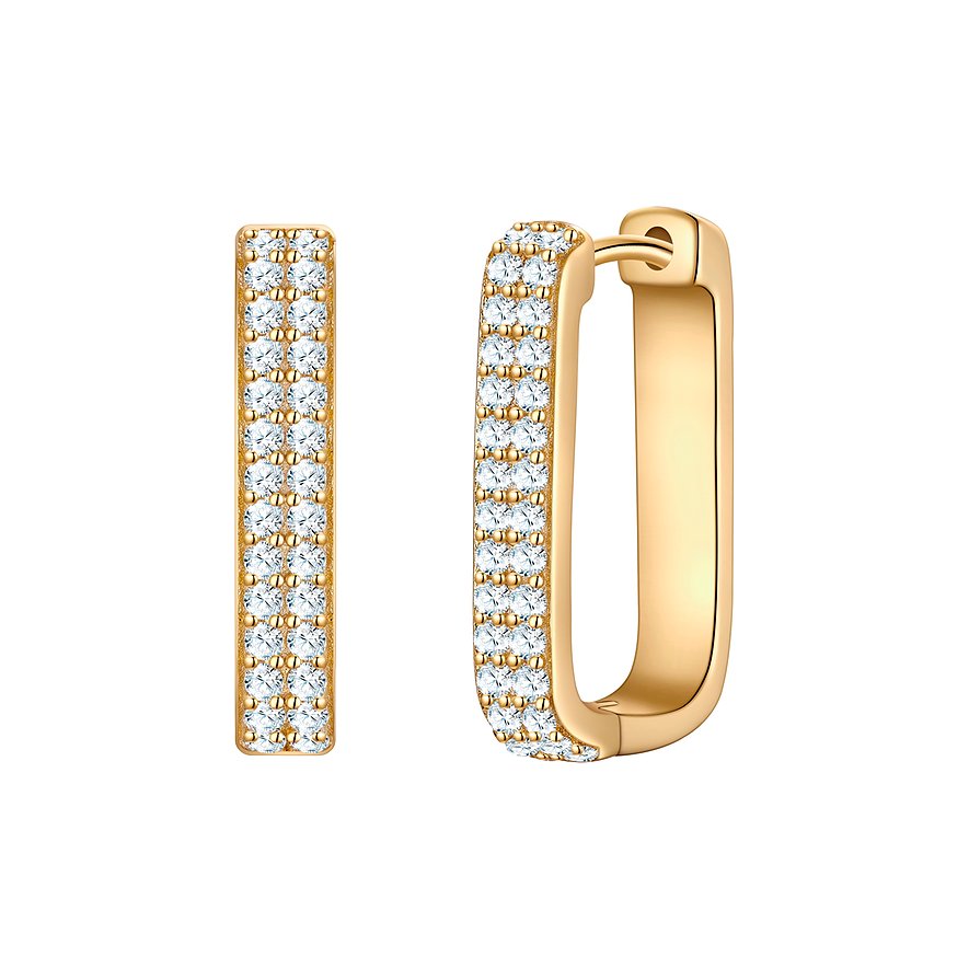 Glanzstücke München Ohrschmuck: vergoldetes Silber, rechteckige Bügel mit zwei Reihen Zirkonia-Steinen verziert.