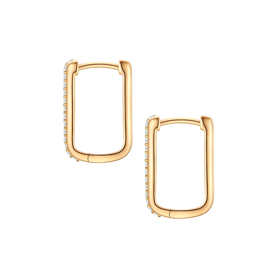 Ein Paar rechteckige Glanzstücke München Creolen aus vergoldetem 925er Silber mit einer Reihe klarer Zirkonia-Steine.