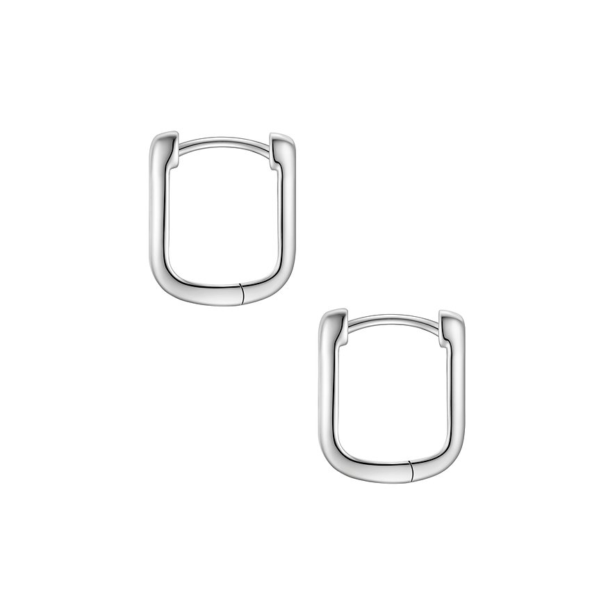 Deux boucles d'oreilles Munich 925 en argent poli, rectangulaires aux coins arrondis, vue légèrement oblique.