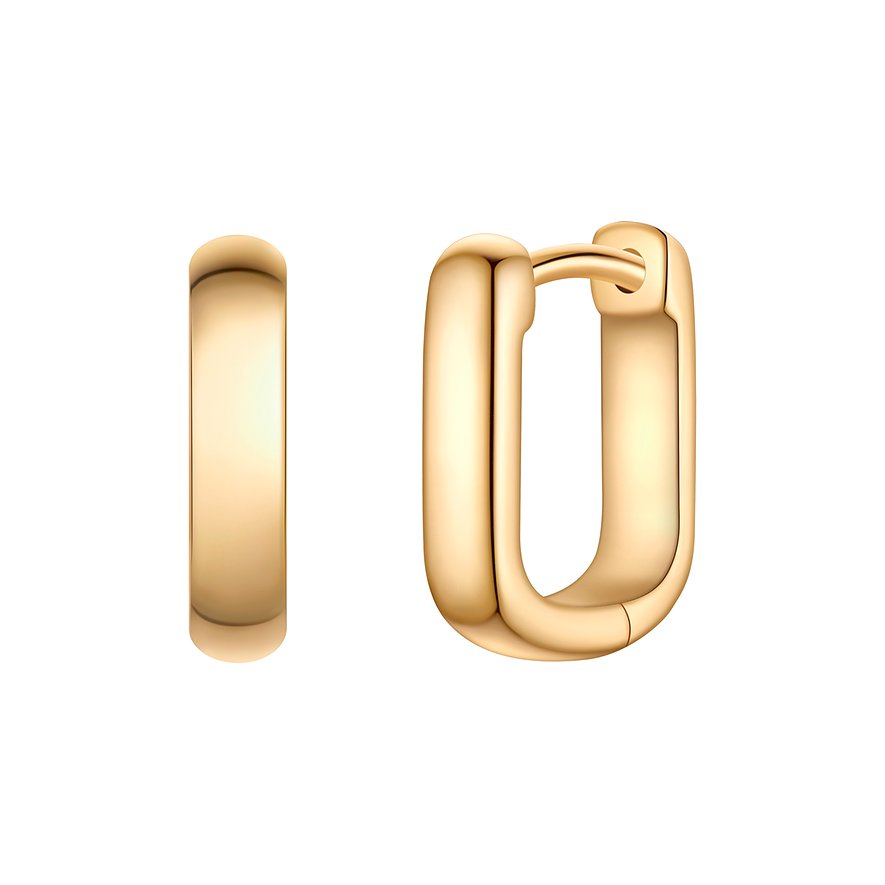 Glanzstücke München goldene Ohrschmuck-Creolen aus 925er Silber von der Seite vor weißem Hintergrund.