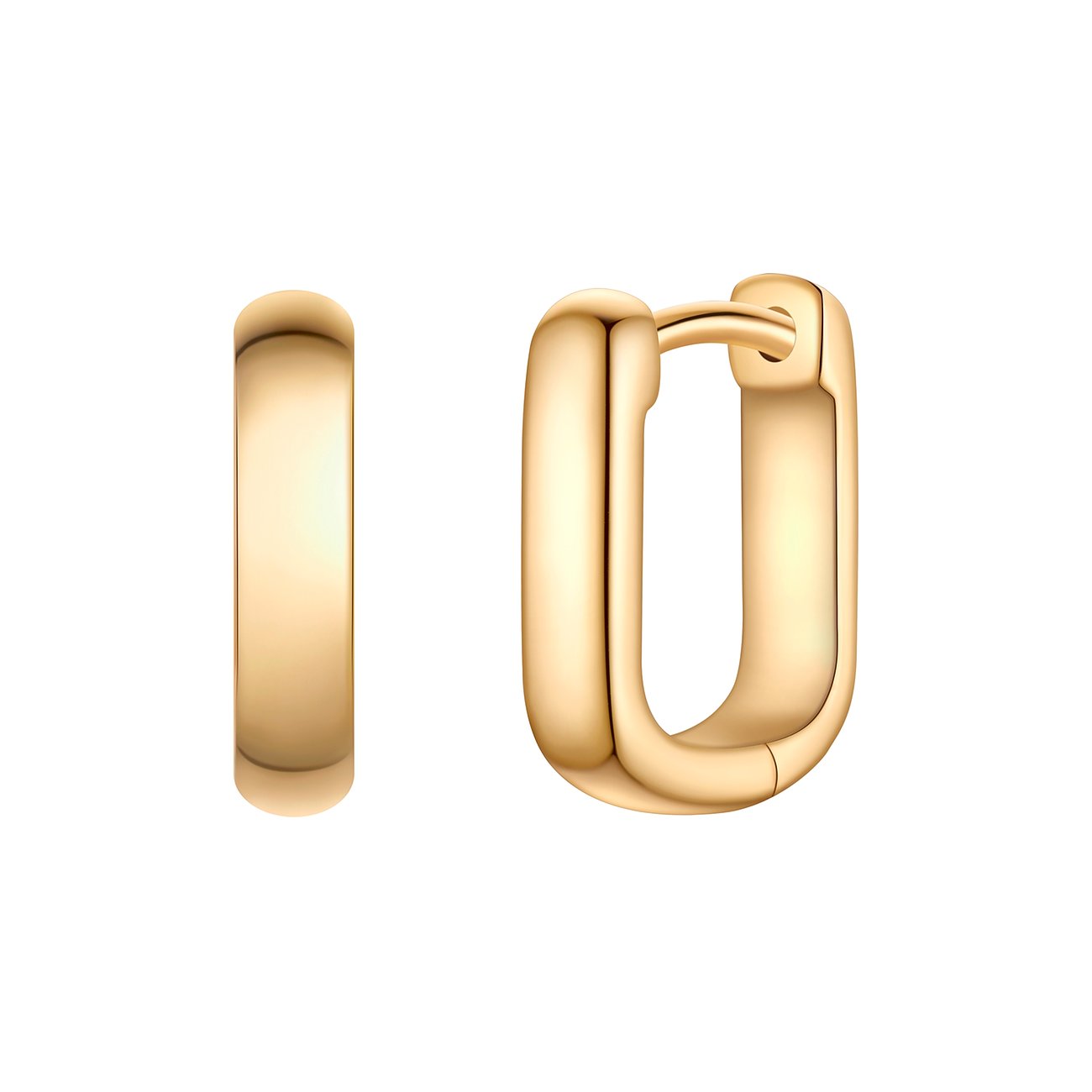 Glanzstücke München goldene Ohrschmuck-Creolen aus 925er Silber von der Seite vor weißem Hintergrund.