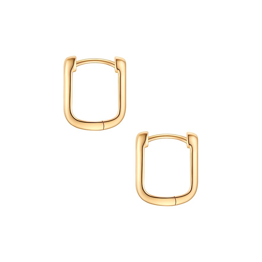 Ein Paar goldfarbener, rechteckiger Creolen aus 925er Silber von Glanzstücke München.