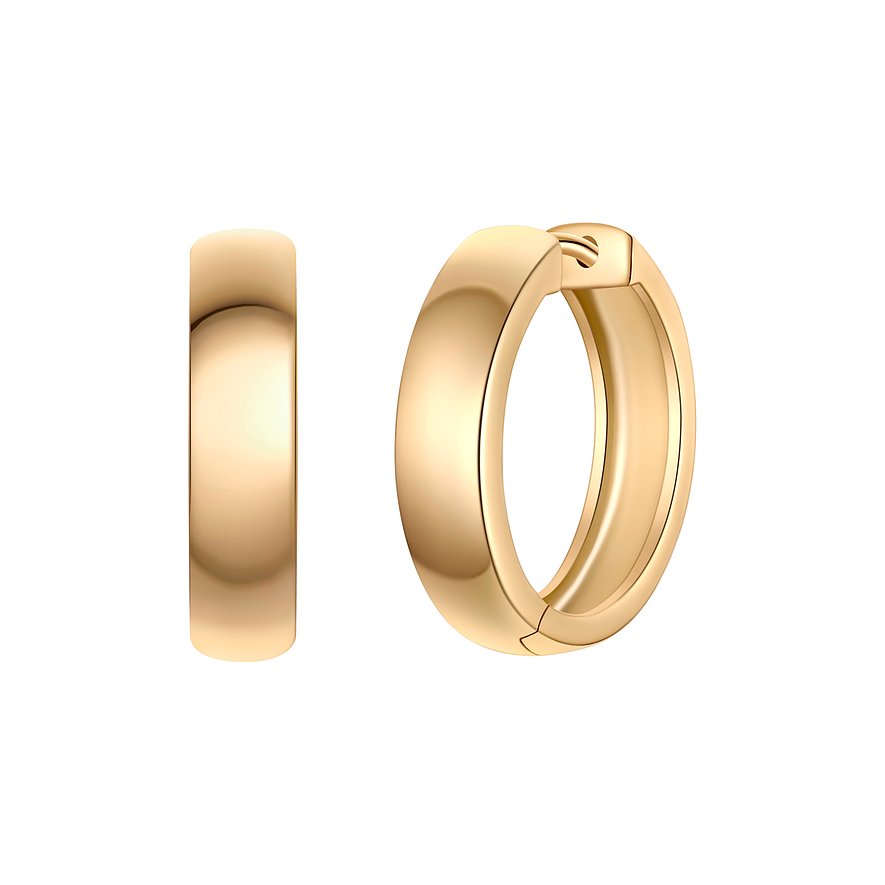 Une paire de boucles d'oreilles dorées Glanzstücke München en argent sterling 925, vues de face et de côté.