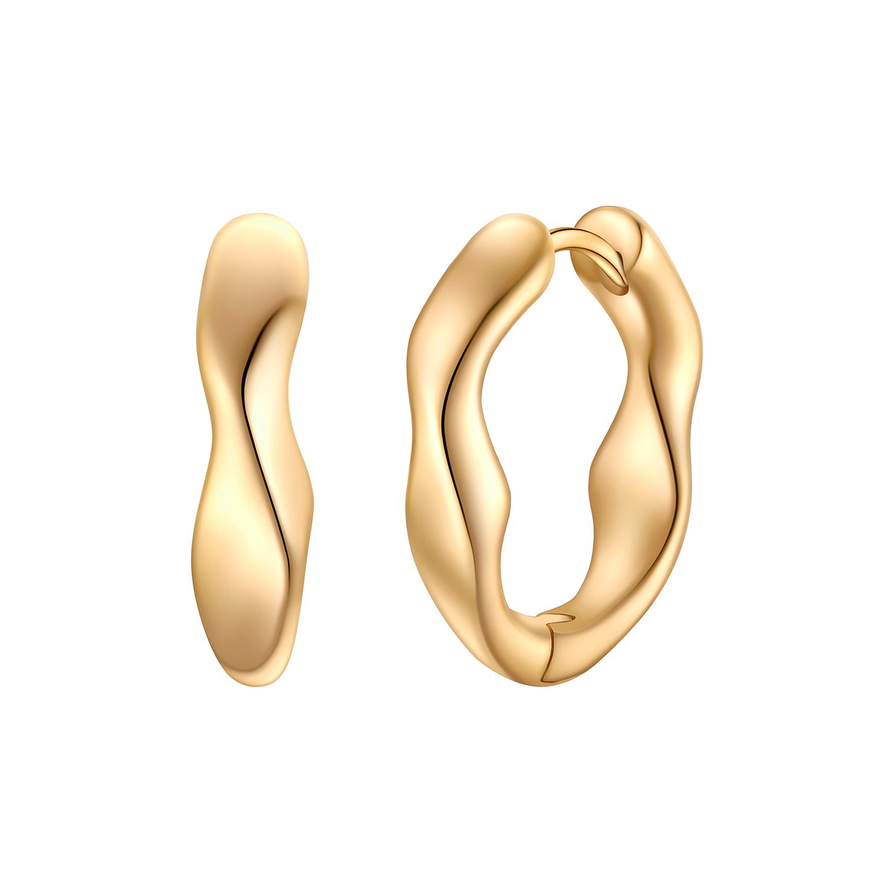 Glanzstücke München Ohrschmuck aus 925er Silber in Gold, als gedrehte, organische Creolen von schräg oben dargestellt.