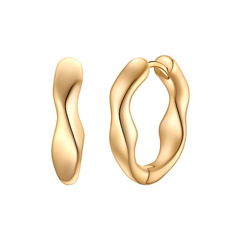 Glanzstücke München Ohrschmuck aus 925er Silber in Gold, als gedrehte, organische Creolen von schräg oben dargestellt.