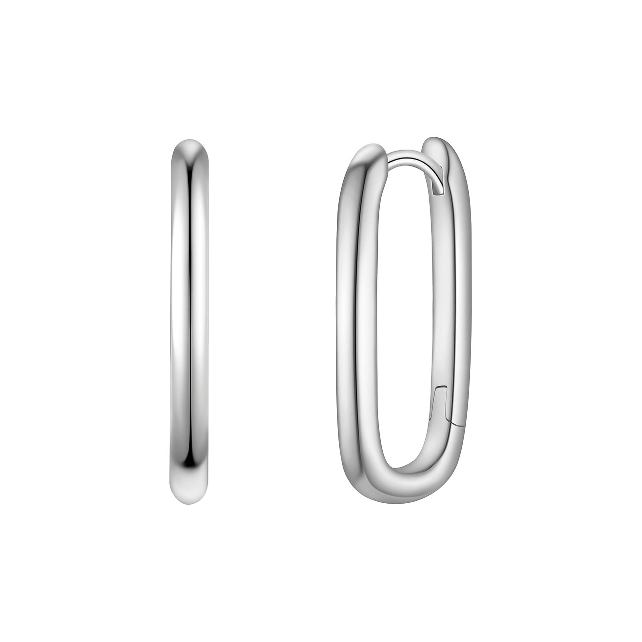 Boucles d'oreilles Glanzstücke München en argent 925, rectangulaires, brillantes, bords légèrement arrondis, fond blanc.