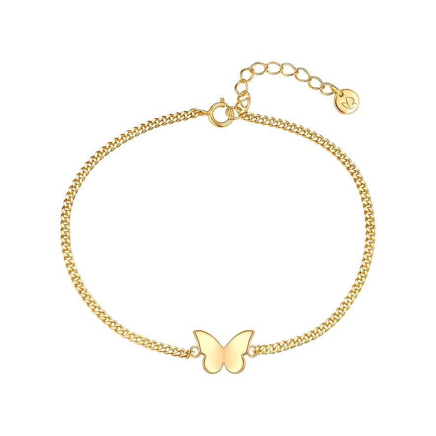 Bracelet chaîne maille gourmette Glanzstücke München en argent 925 doré avec pendentif papillon.