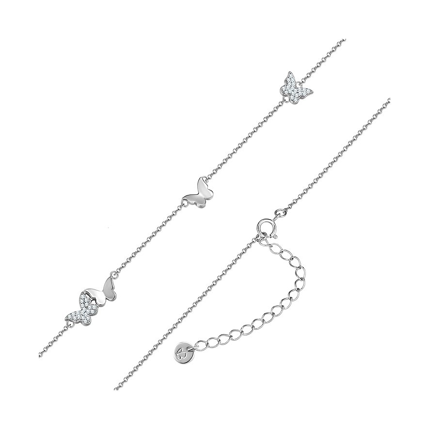 Glanzstücke München Schmetterlingskette aus 925er Silber mit mehreren Schmetterlingsmotiven und Zirkonia Farbsteinen.