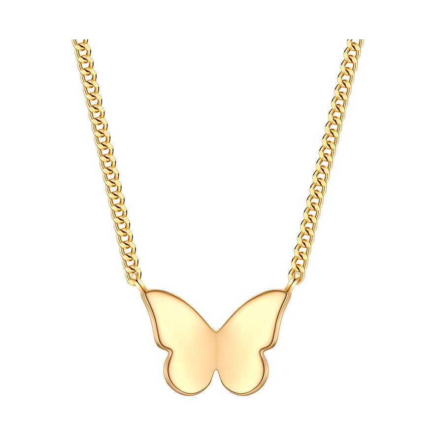Collier Glanzstücke München en argent, forme papillon avec chaîne dorée, sur fond blanc.