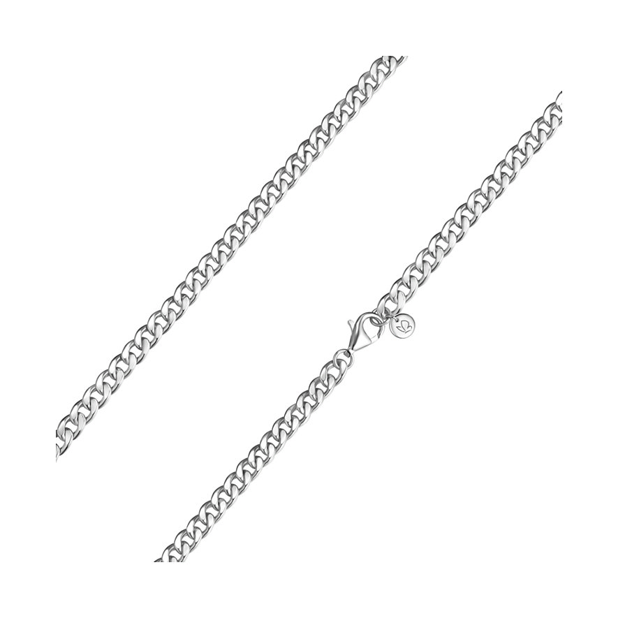 Glanzstücke München 925er Silber Halskette im Detail mit Karabinerverschluss und runder Logo-Plakette.