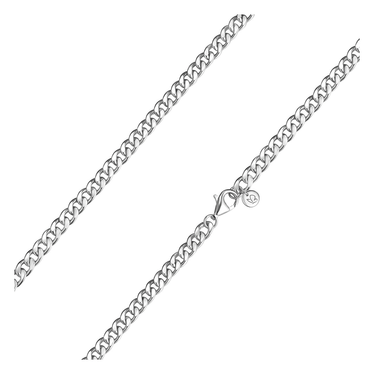 Glanzstücke München 925er Silber Halskette im Detail mit Karabinerverschluss und runder Logo-Plakette.