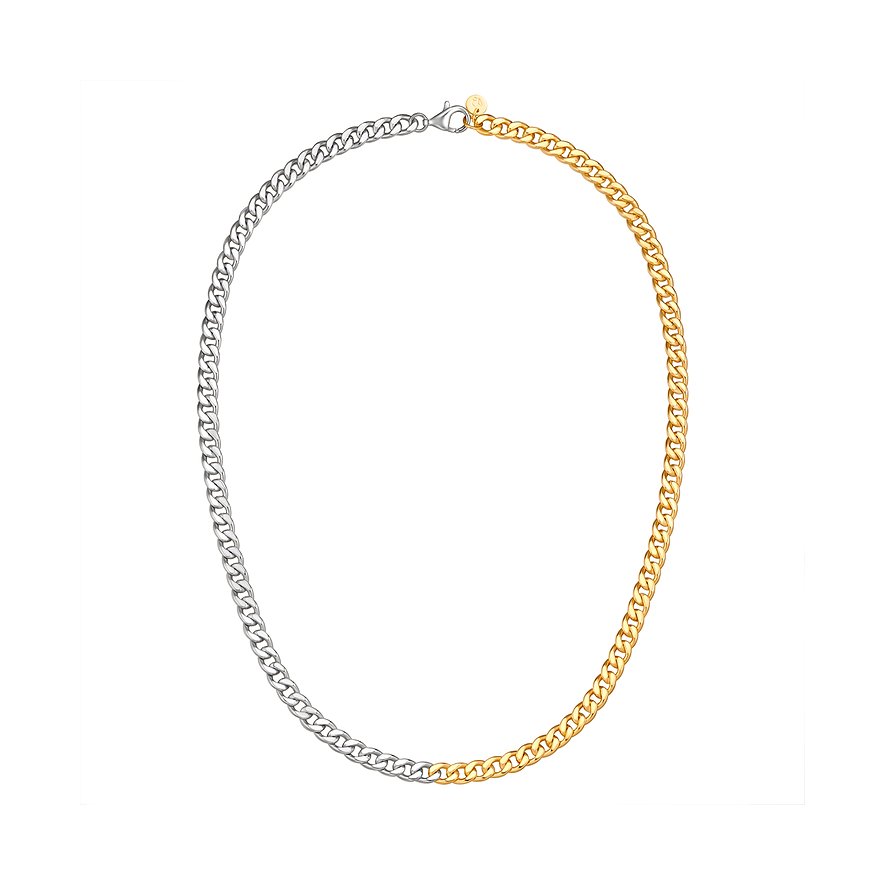 Glanzstücke München Halskette, 925er Silber, Panzermuster, zweifarbig: halb silberfarben, halb goldfarben.
