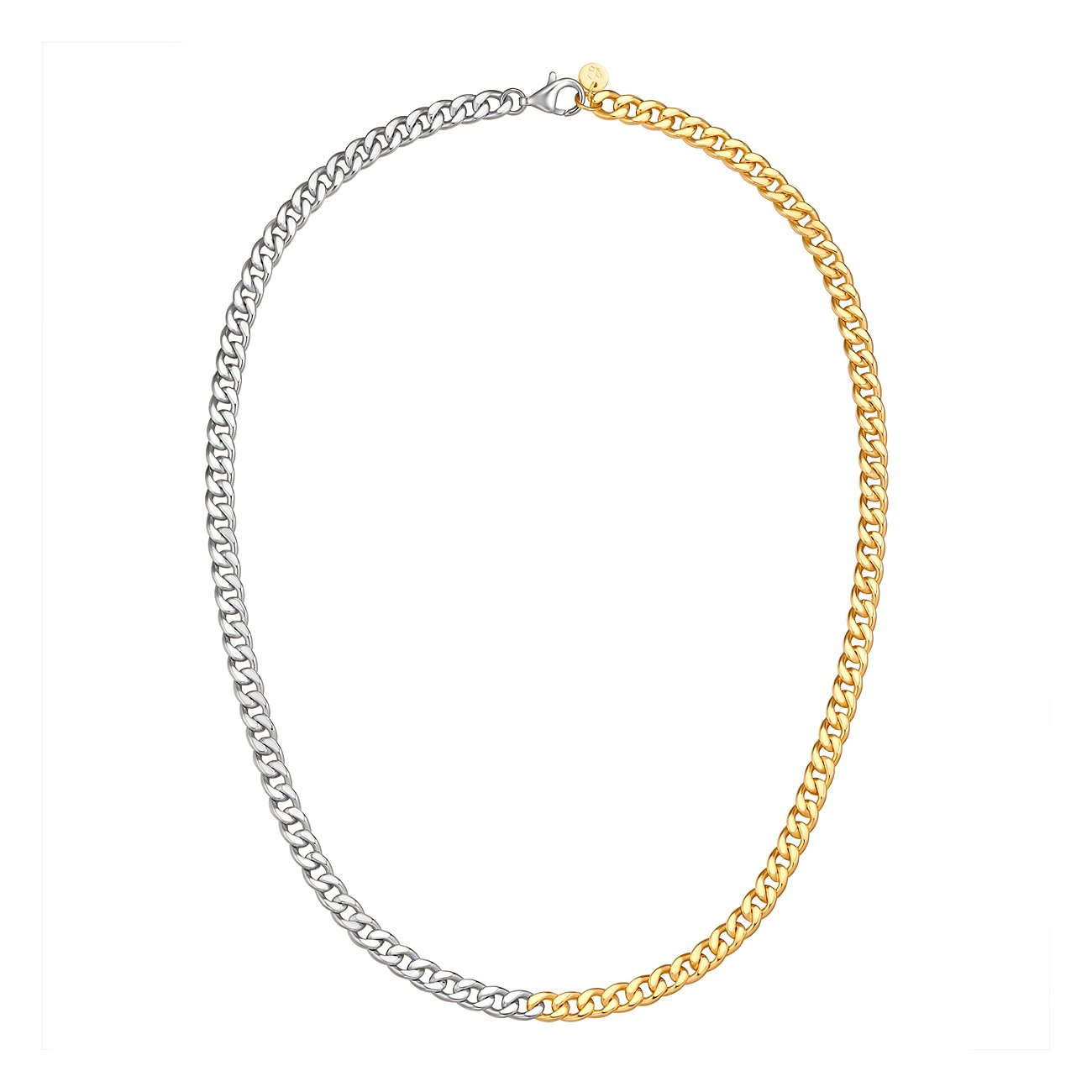 Glanzstücke München Halskette, 925er Silber, Panzermuster, zweifarbig: halb silberfarben, halb goldfarben.