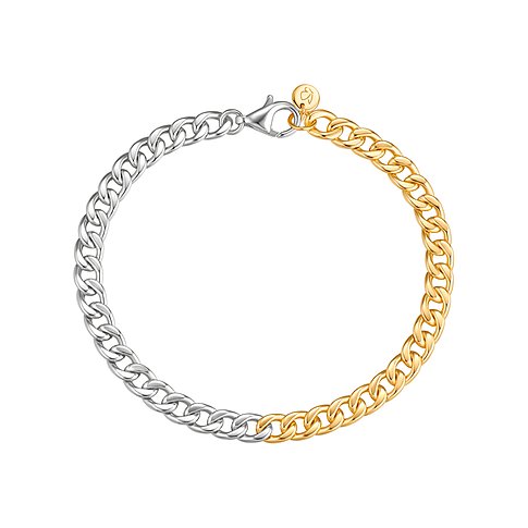 Glanzstücke München 925 zilveren armband, half goud-/zilverkleurig, met ronde hanger bij de sluiting.