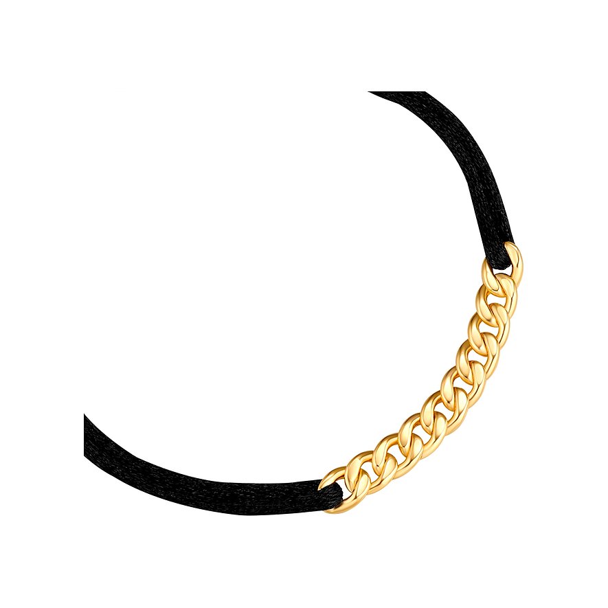 Bracciale Glanzstücke München con nastro nero e catena dorata lucida al centro.