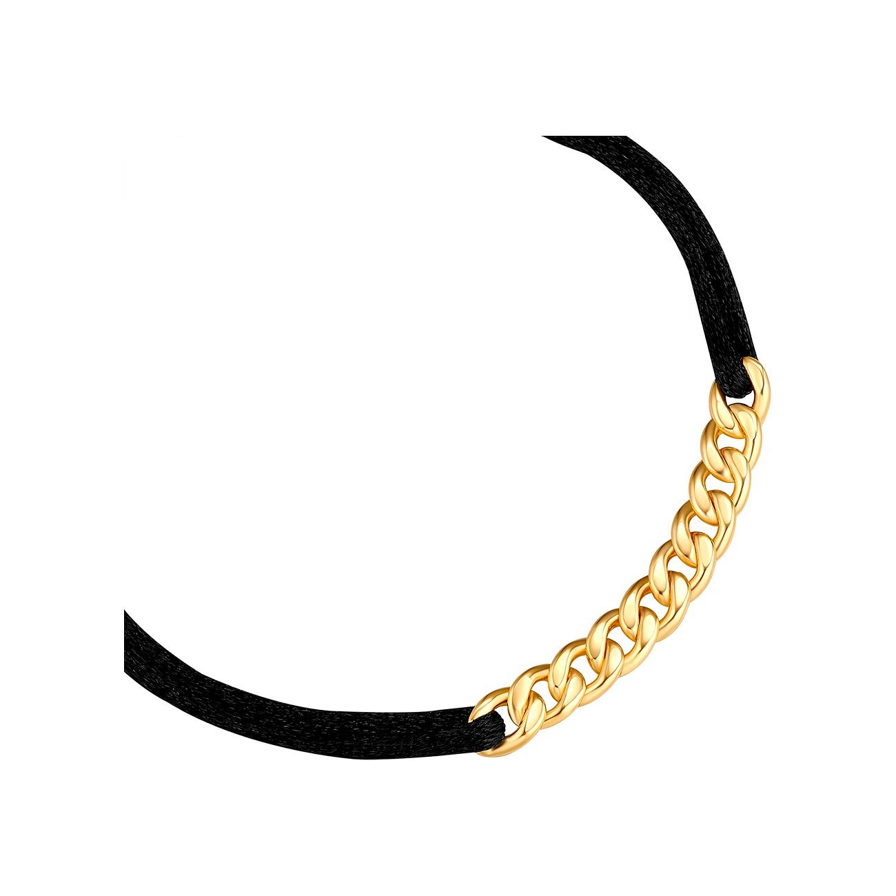 Bracciale Glanzstücke München con nastro nero e catena dorata lucida al centro.