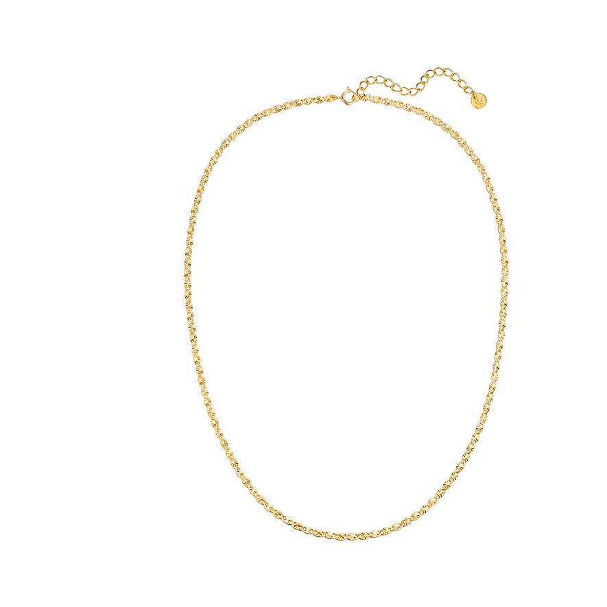 Glanzstücke München - collana in argento dorato, fine e lucida. Chiusura a moschettone e catena di estensione visibili.