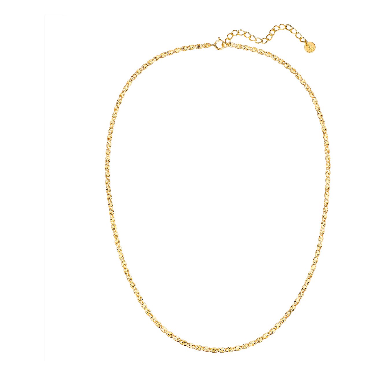 Glanzstücke München - collana in argento dorato, fine e lucida. Chiusura a moschettone e catena di estensione visibili.