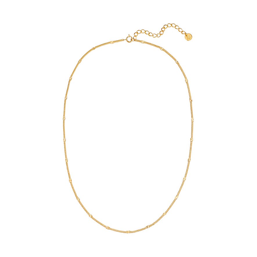 Le délicat collier Glanzstücke München en argent doré est une fine chaîne serpentin avec de petites billes.