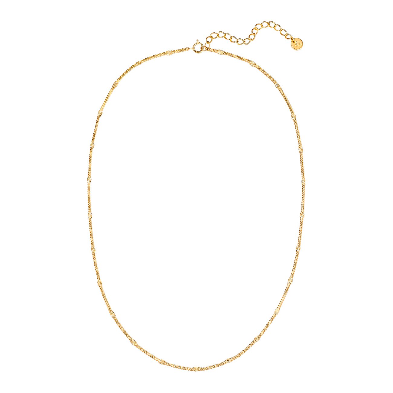 Le délicat collier Glanzstücke München en argent doré est une fine chaîne serpentin avec de petites billes.