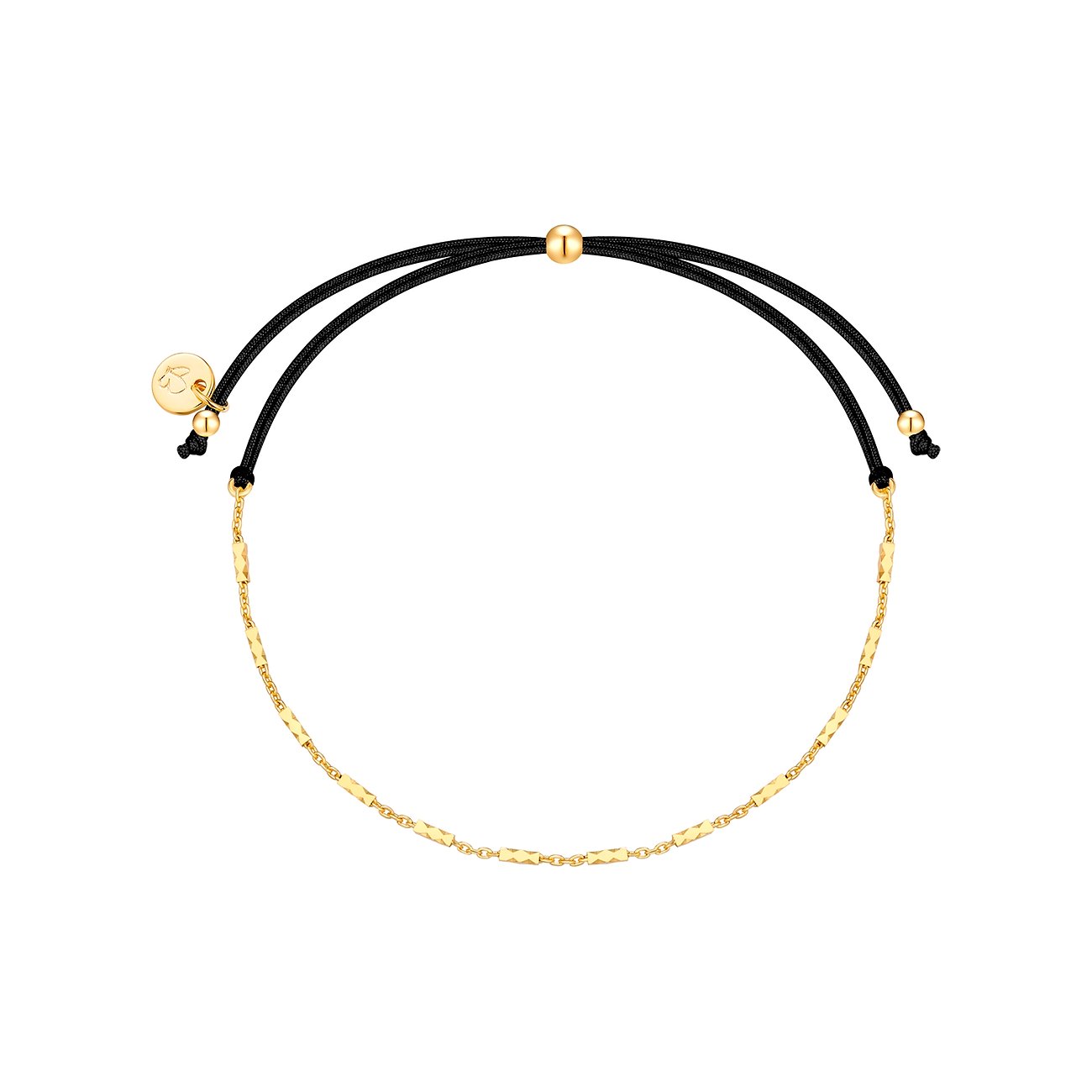 Bracciale Glanzstücke München in oro-argento 925 con cinturino tessile nero regolabile e maglie d'oro.
