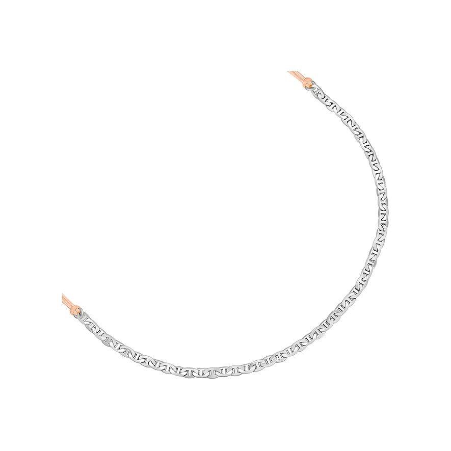 Bracciale curvo Glanzstücke München in argento 925 a maglie marine, unito alle estremità con nastro rosso.