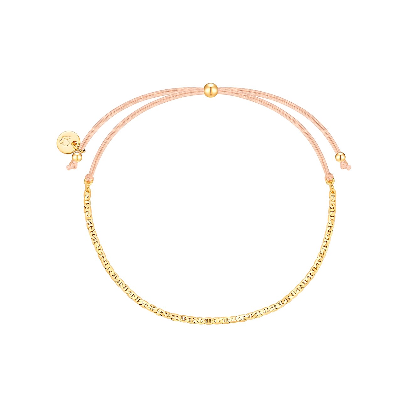 Bracciale Glanzstücke München: Argento 925 dorato, metà catena, metà nastro tessile rosa.