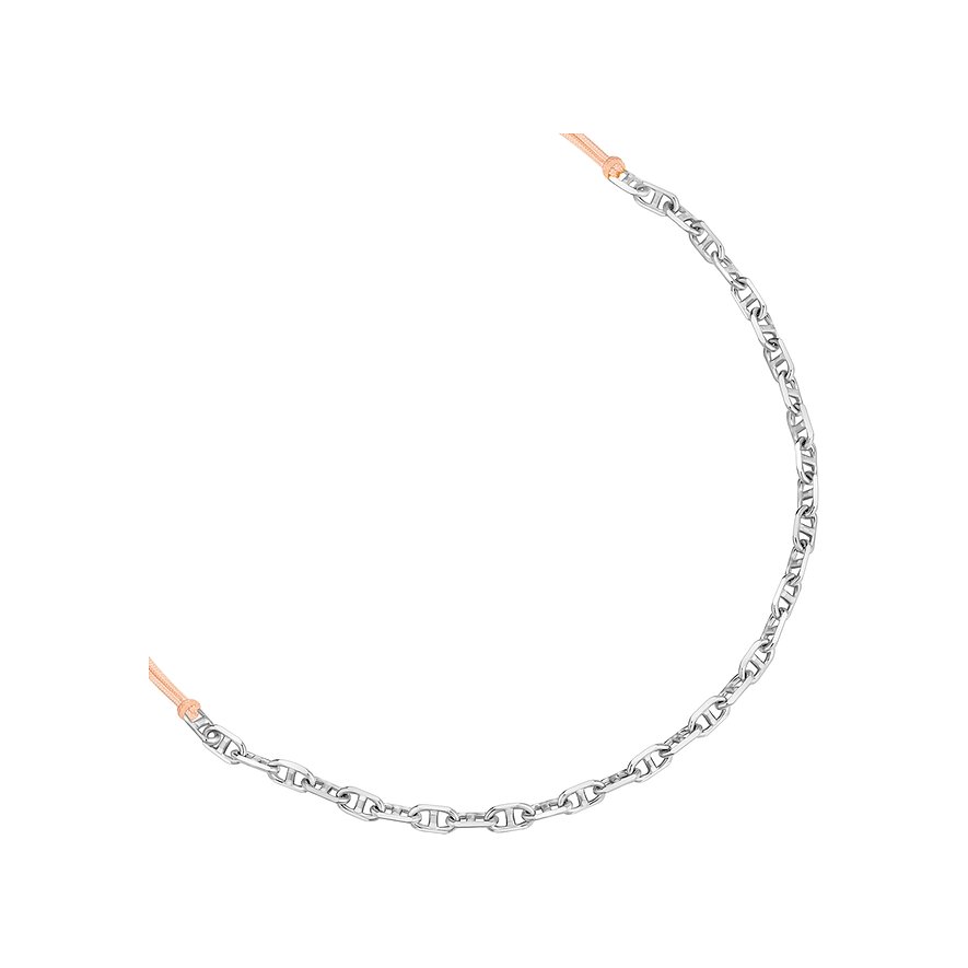 Bracciale a catena ancora Glanzstücke München in argento 925, collegato a entrambe le estremità con nastro color crema.