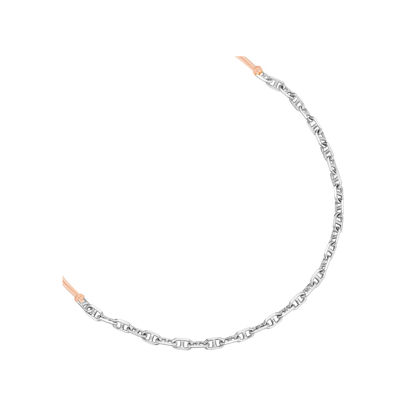 Bracciale a catena ancora Glanzstücke München in argento 925, collegato a entrambe le estremità con nastro color crema.