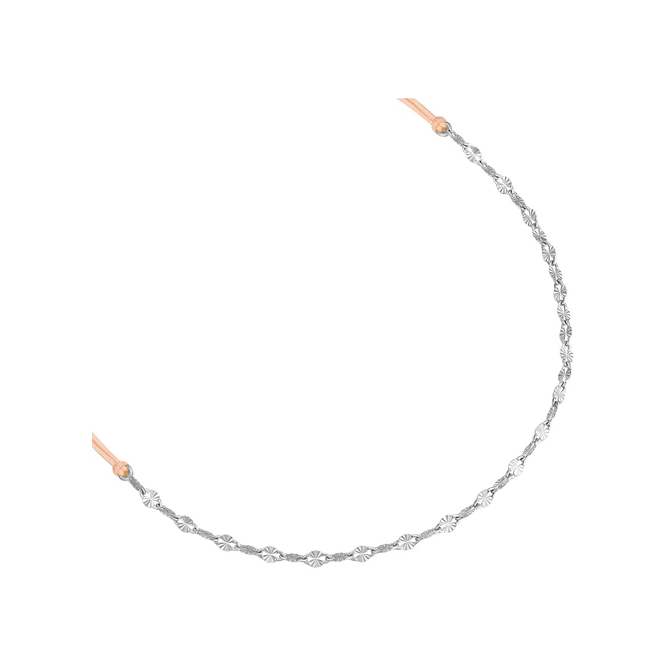 Bracciale Glanzstücke München argento 925, maglie rotonde sfaccettate e nastri marrone chiaro alle estremità.