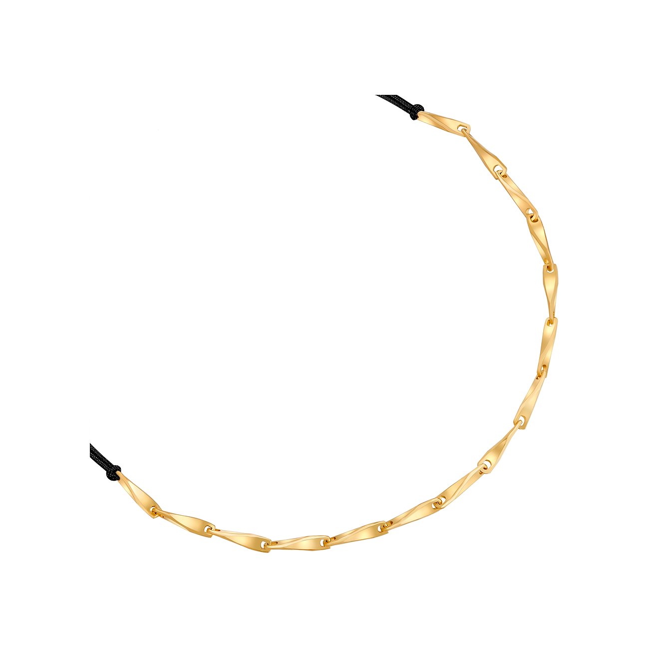 Bracciale Glanzstücke München con elementi ritorti color oro in argento sterling 925 su nastro nero.